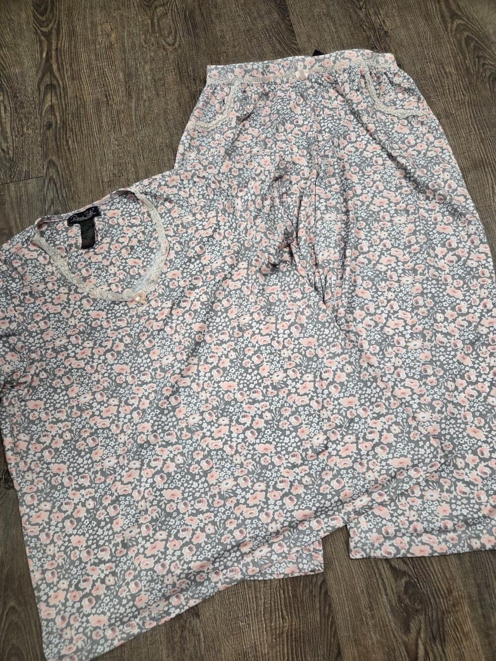 Rene Rofe Gray Pink Super Soft Pajamas Lounge Set Shirt Pants Size Small